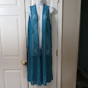 LuLaRoe Joy Turquoise Lace Vest Duster